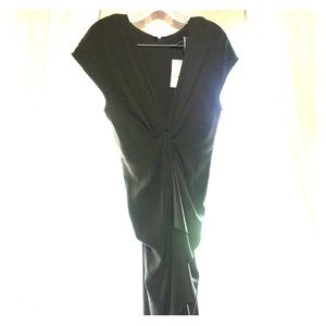 Green floor length dress.